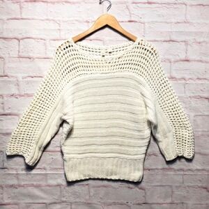 Anthropologie Moth Sweater Womens XS White Open‎ Knit Crochet Pullover Boho Chic
